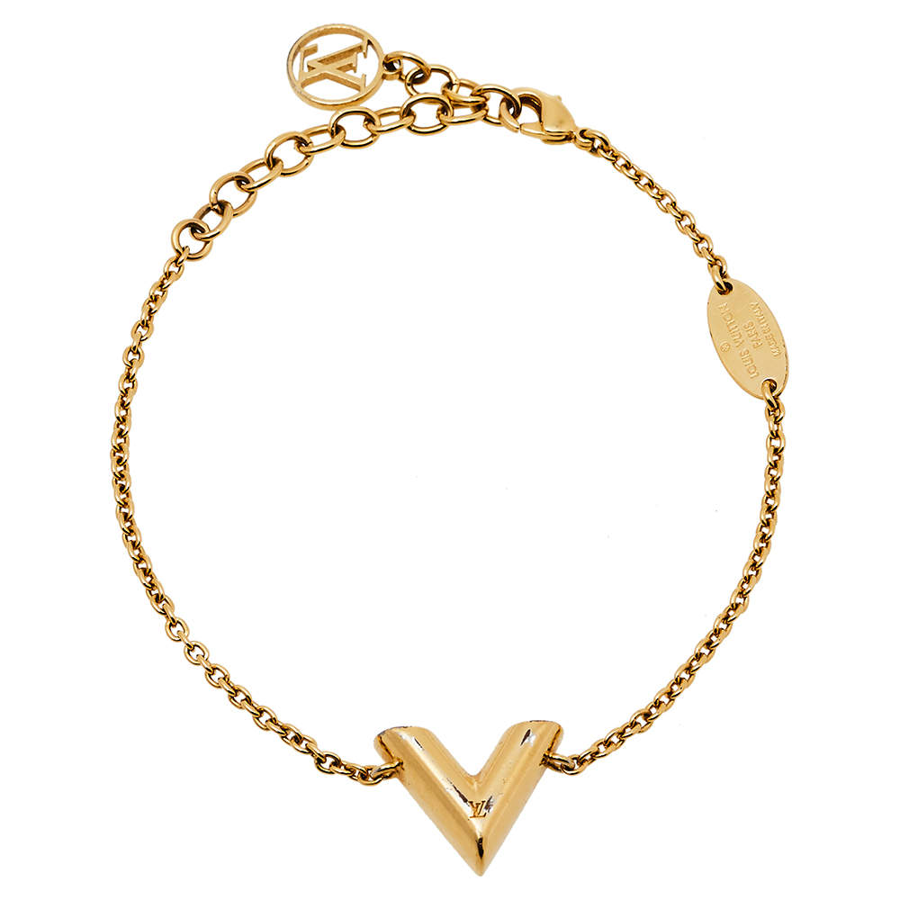Louis Vuitton Gold Tone Essential V Chain Link Bracelet Louis