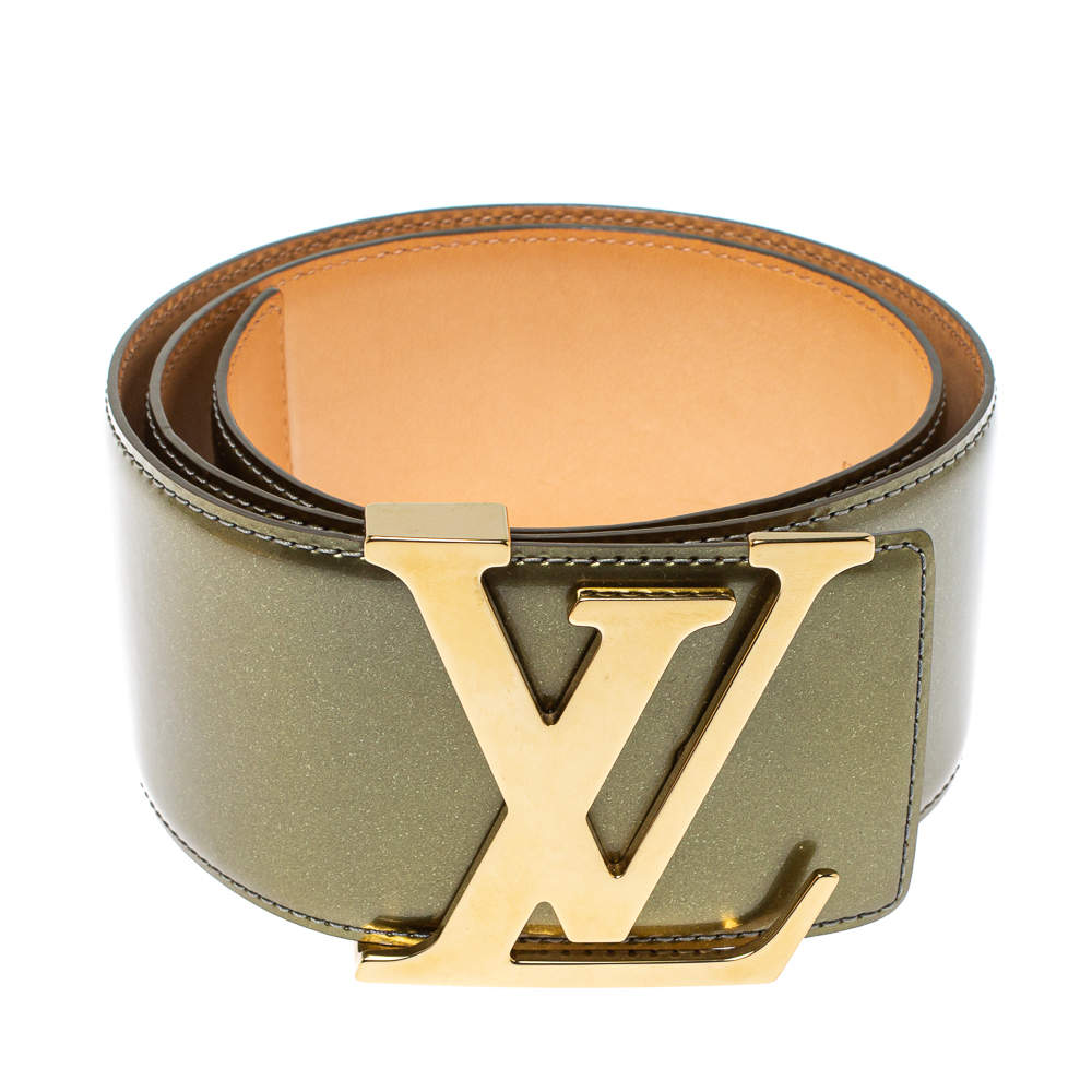 Louis Vuitton Green Vernis Leather LV Initiales Wide Belt 75 CM