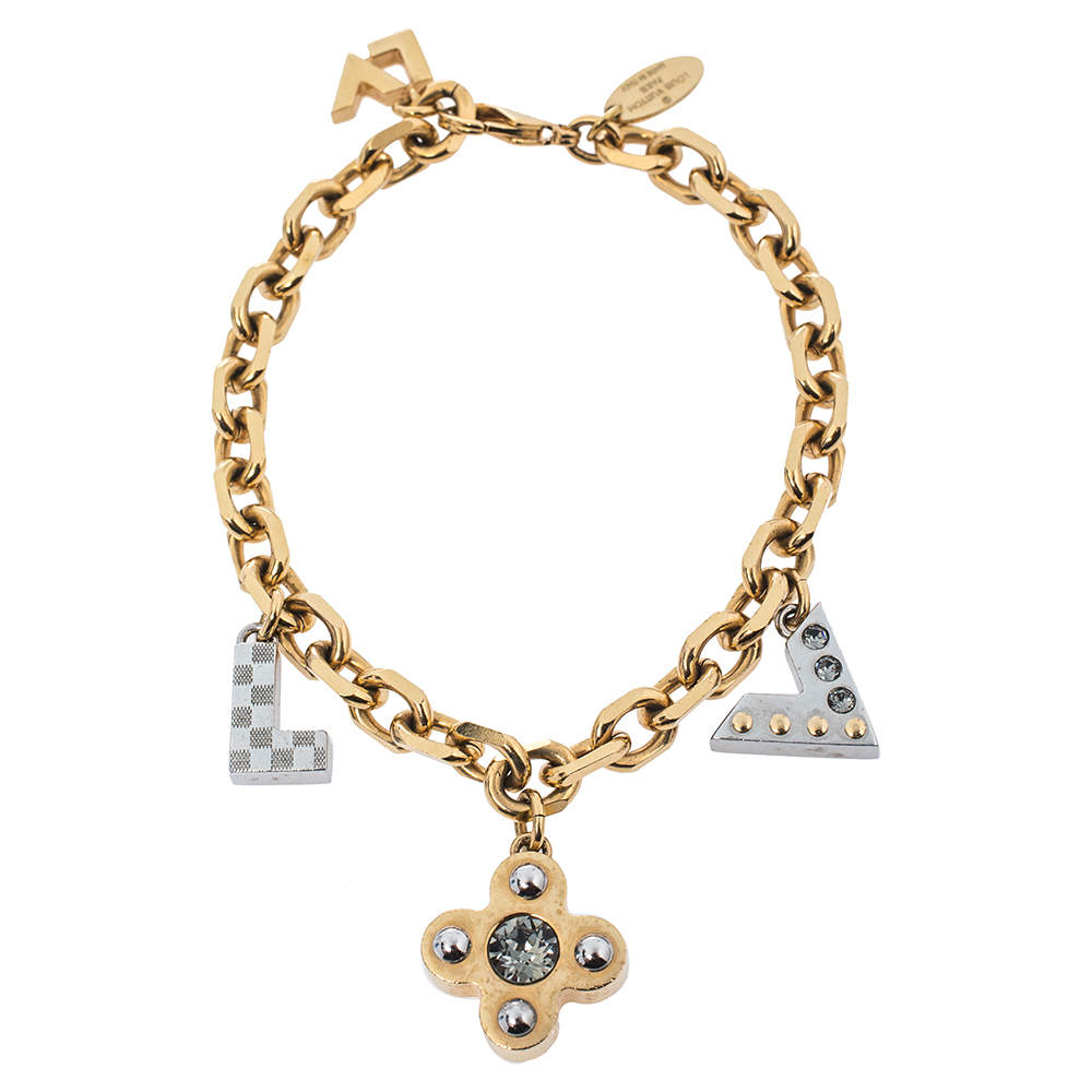 Pre Owned Louis Vuitton Two Tone Love Letter Timeless Charm Bracelet