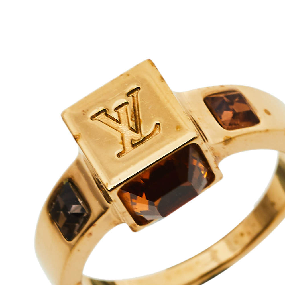 Louis Vuitton Gold Tone Crystal Gamble Ring Size M Louis Vuitton | The  Luxury Closet