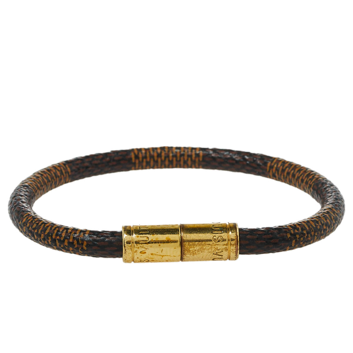 Pre Owned Louis Vuitton Brown Damier Canvas Gold Tone Keep It Bracelet