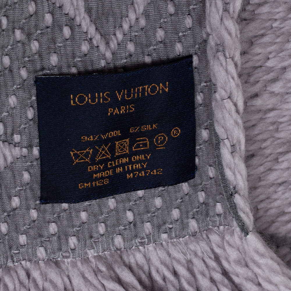 LOUIS VUITTON Wool Silk Logomania Scarf Pearl Grey 1310201