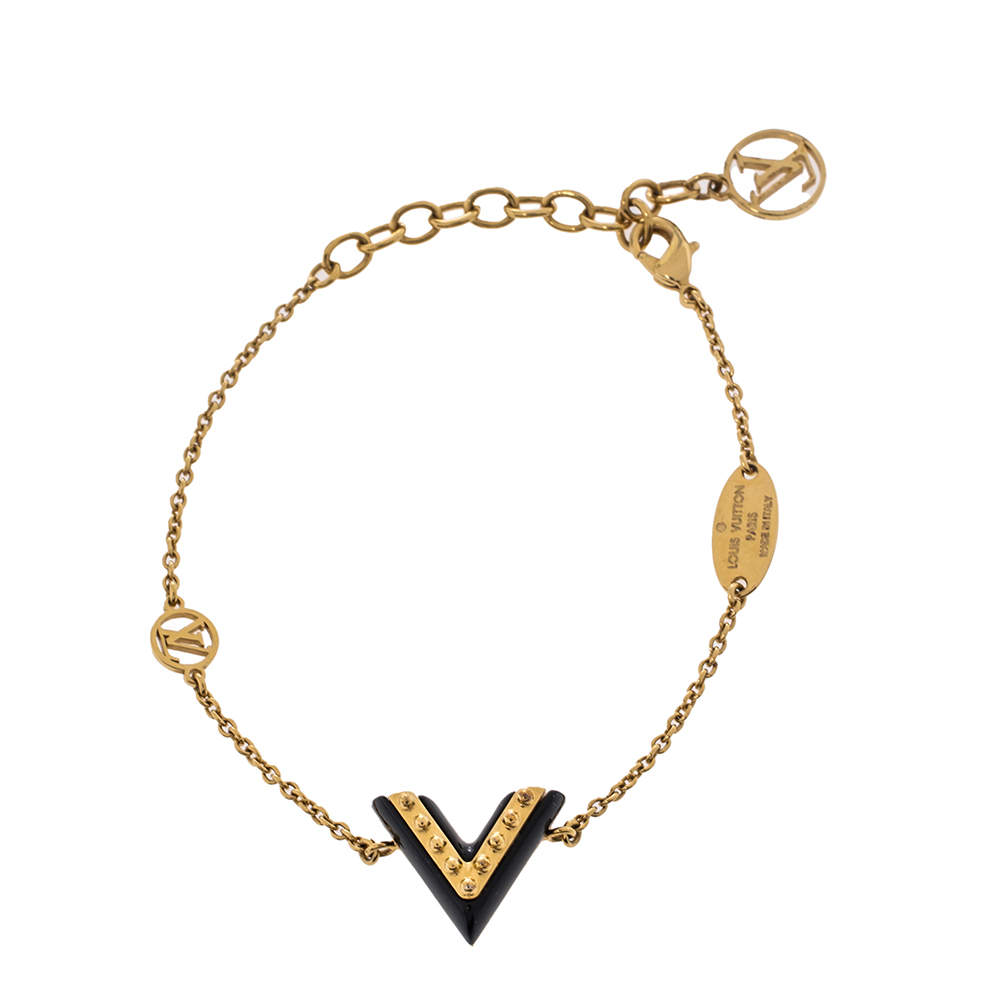 Louis Vuitton Black Lacquer Studded Essential V Bracelet Louis