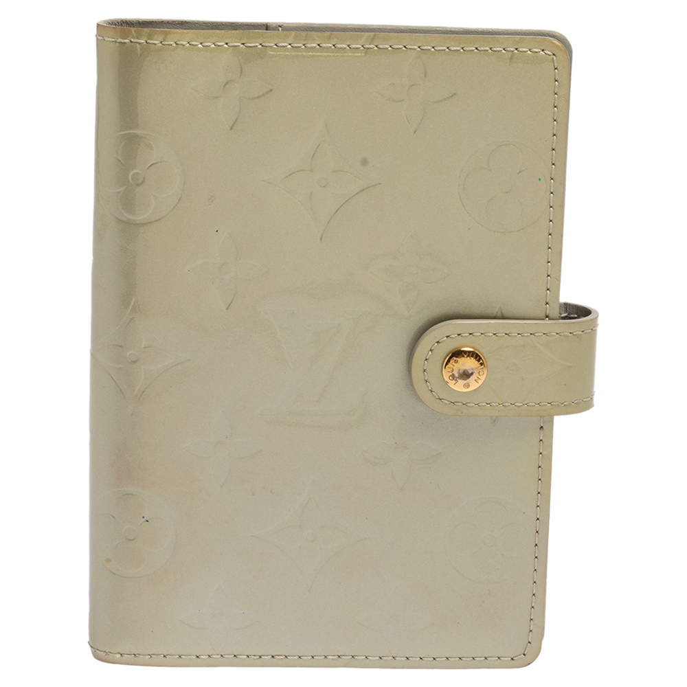 Pre Owned Louis Vuitton Silver Monogram Vernis Leather Small Ring Agenda Cover