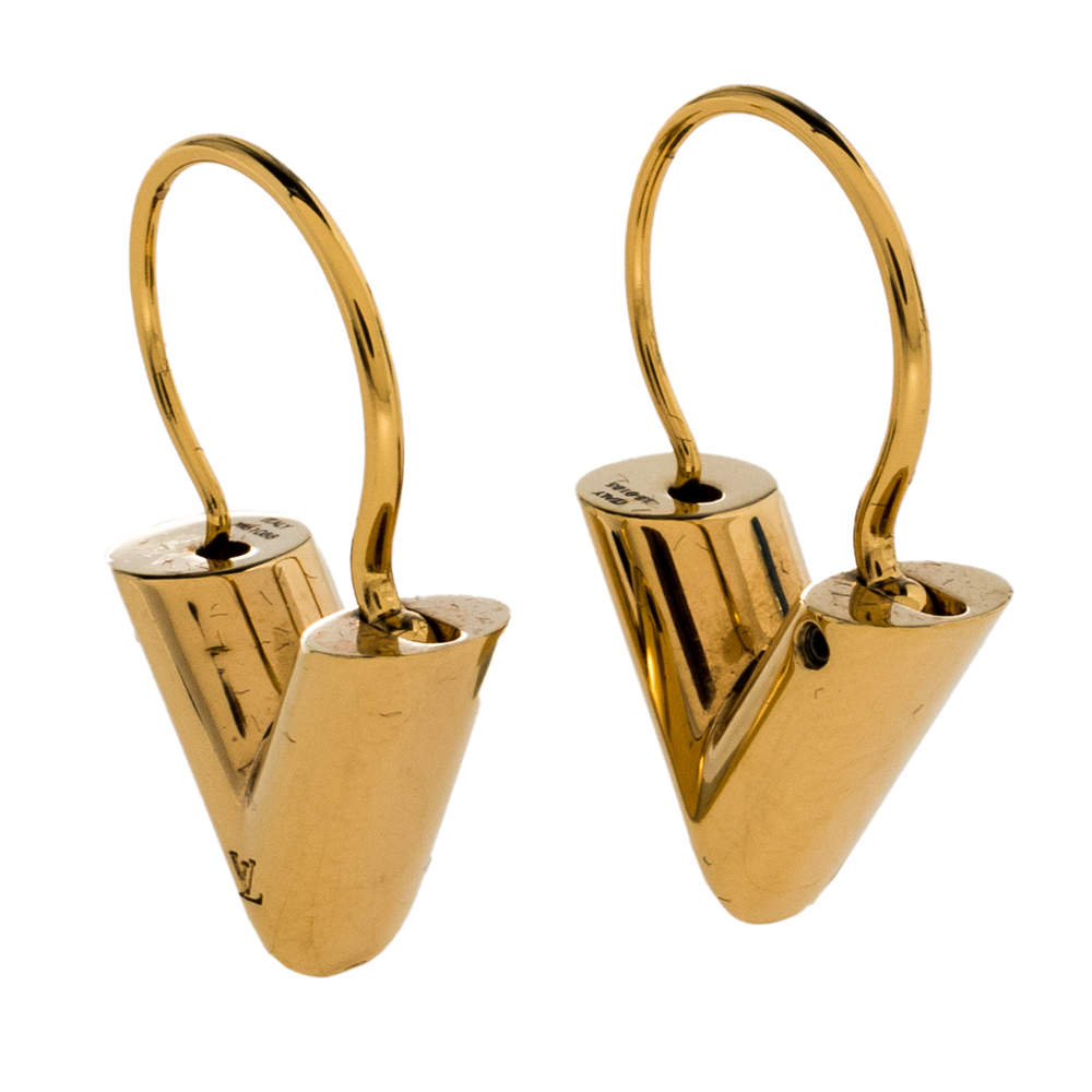 Pre Owned Louis Vuitton Essential V Gold Plated Hoop Earrings
