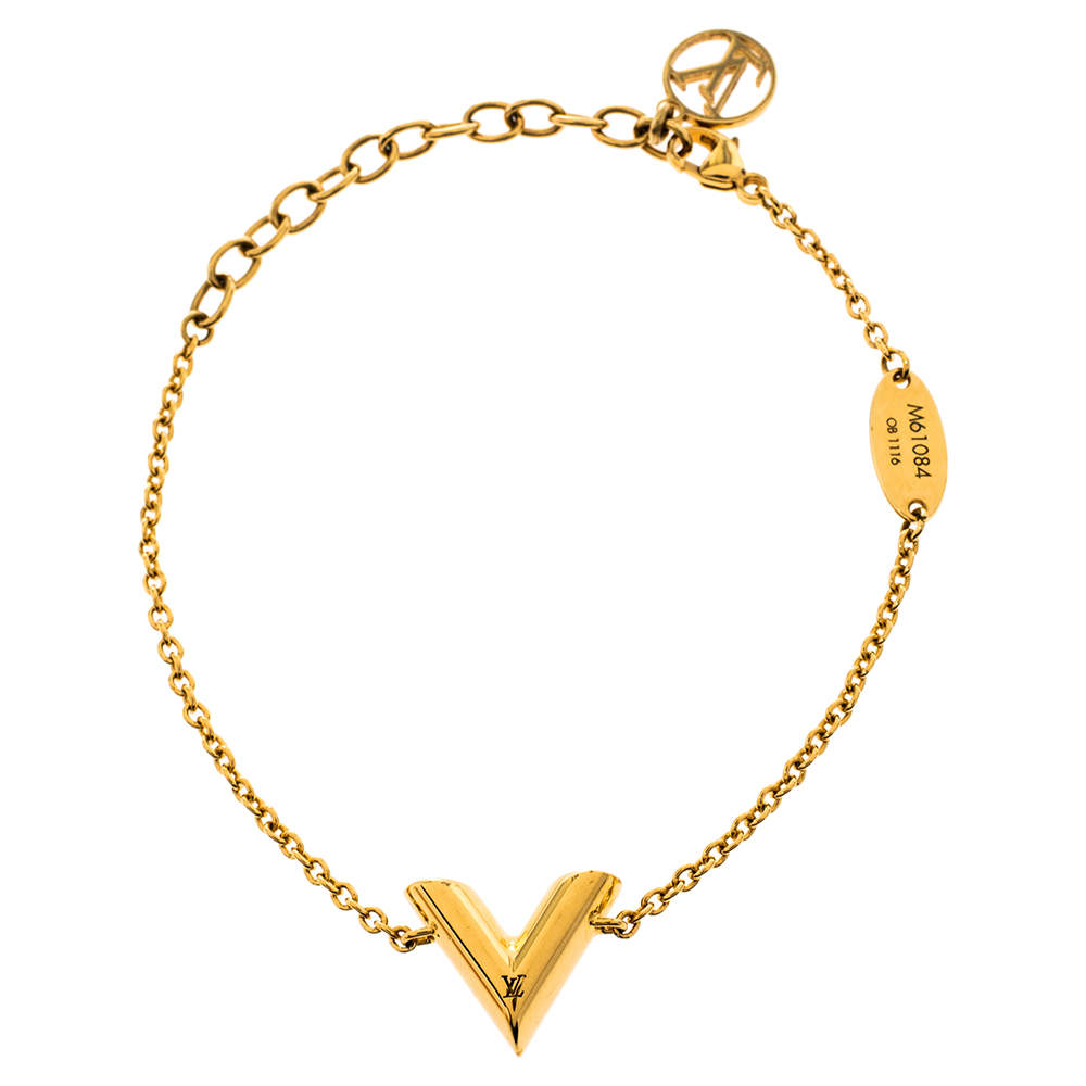 LOUIS VUITTON Essential V M61084 Metal Link Bracelet Gold