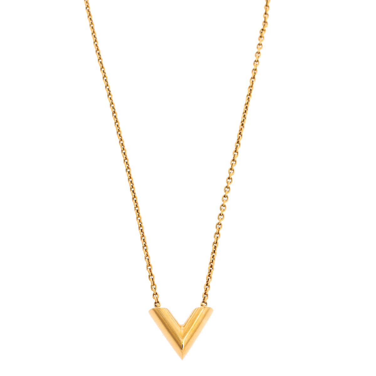 Louis Vuitton Silver/Gold Metal Essential V Necklace - Yoogi's Closet