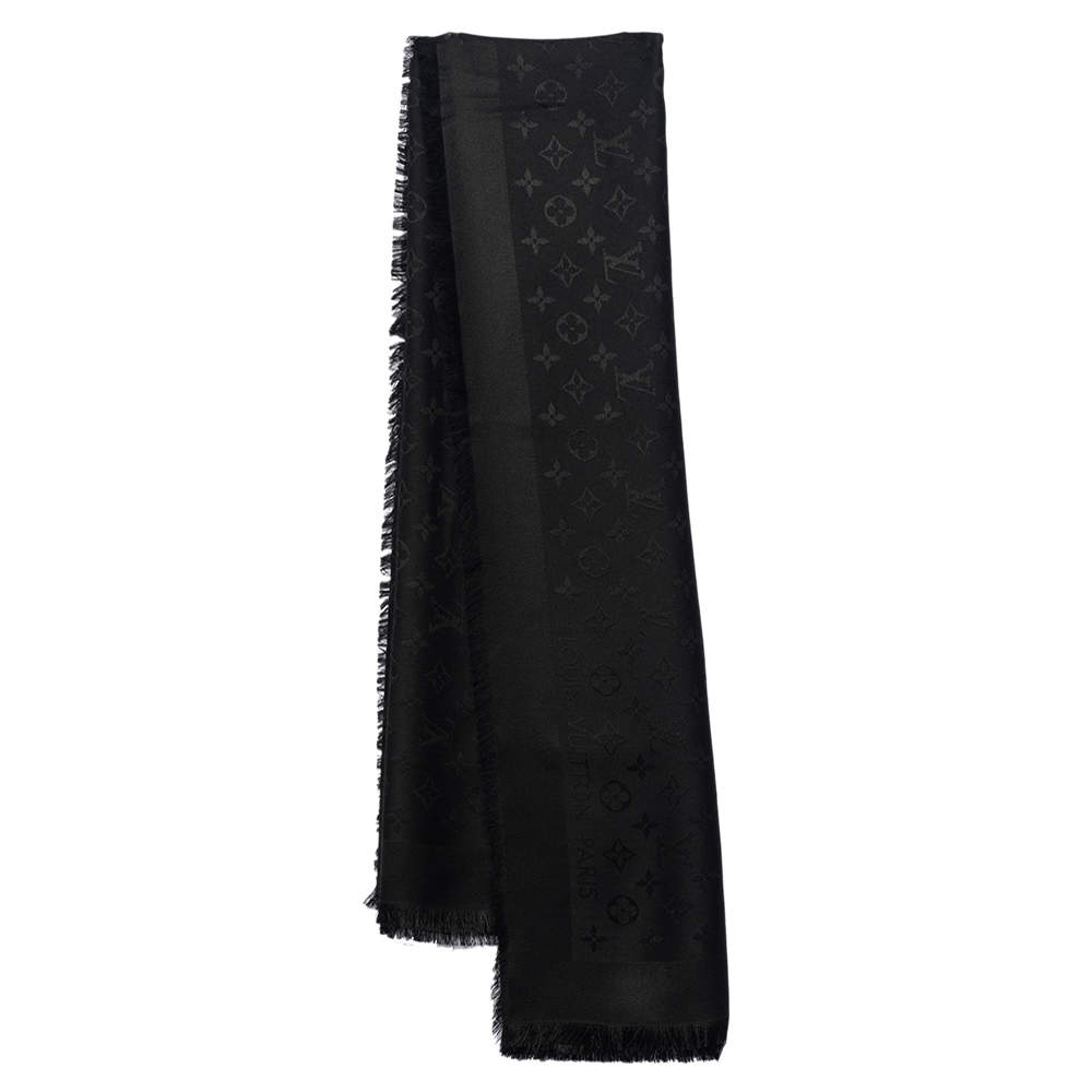 Pre Owned Louis Vuitton Black Monogram Silk & Wool Shawl