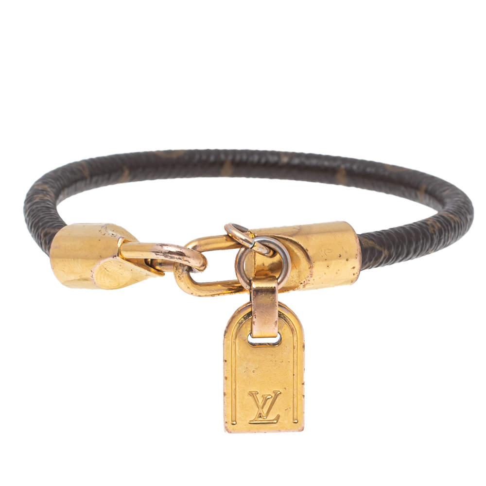 Louis Vuitton Brown Monogram Leather Luck It Gold Tone Bracelet