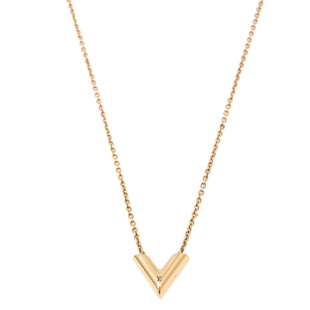 Louis Vuitton Gold Tone Essential V Pendant Necklace 