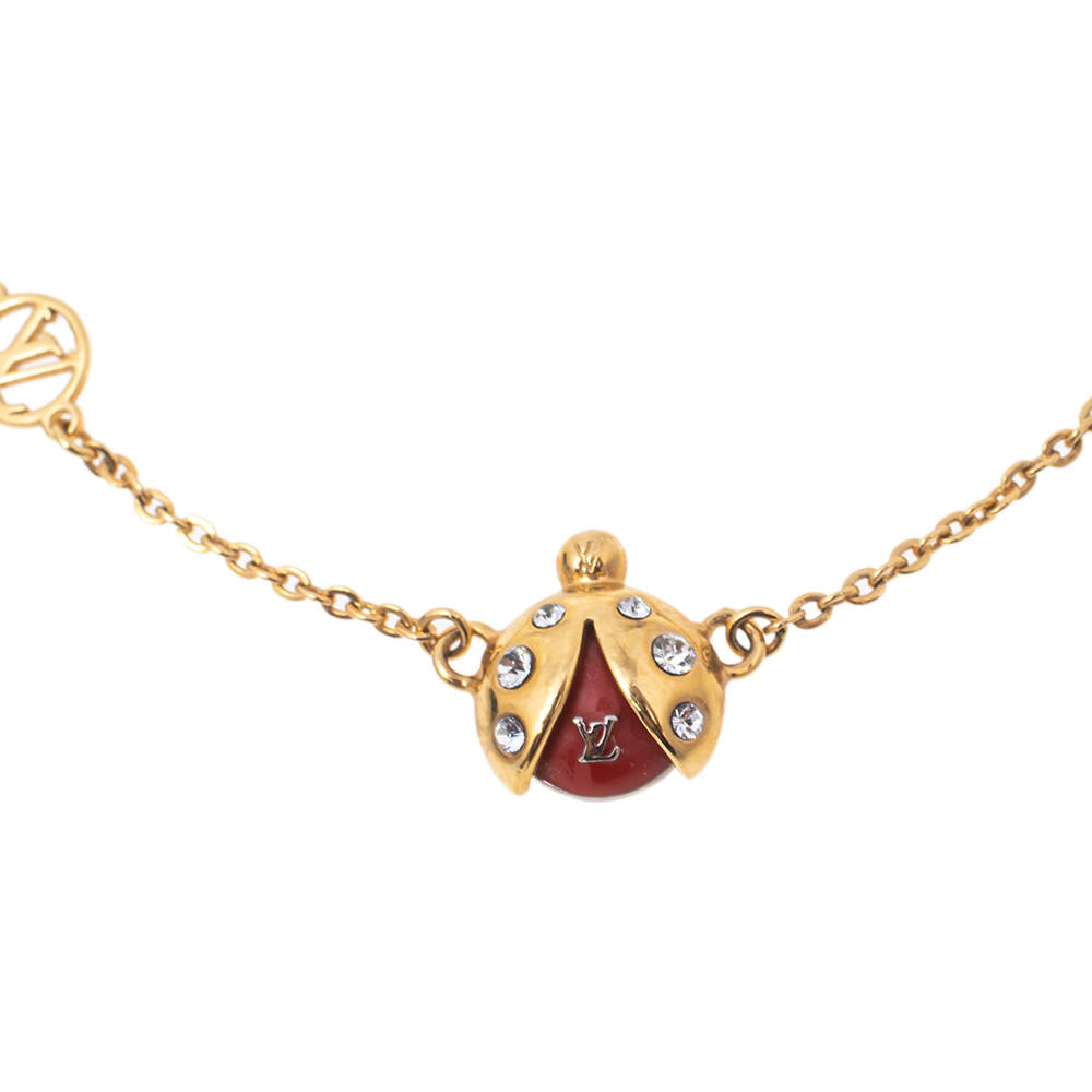Louis Vuitton Gold Stone Crystal Enamel Ladybug Bracelet