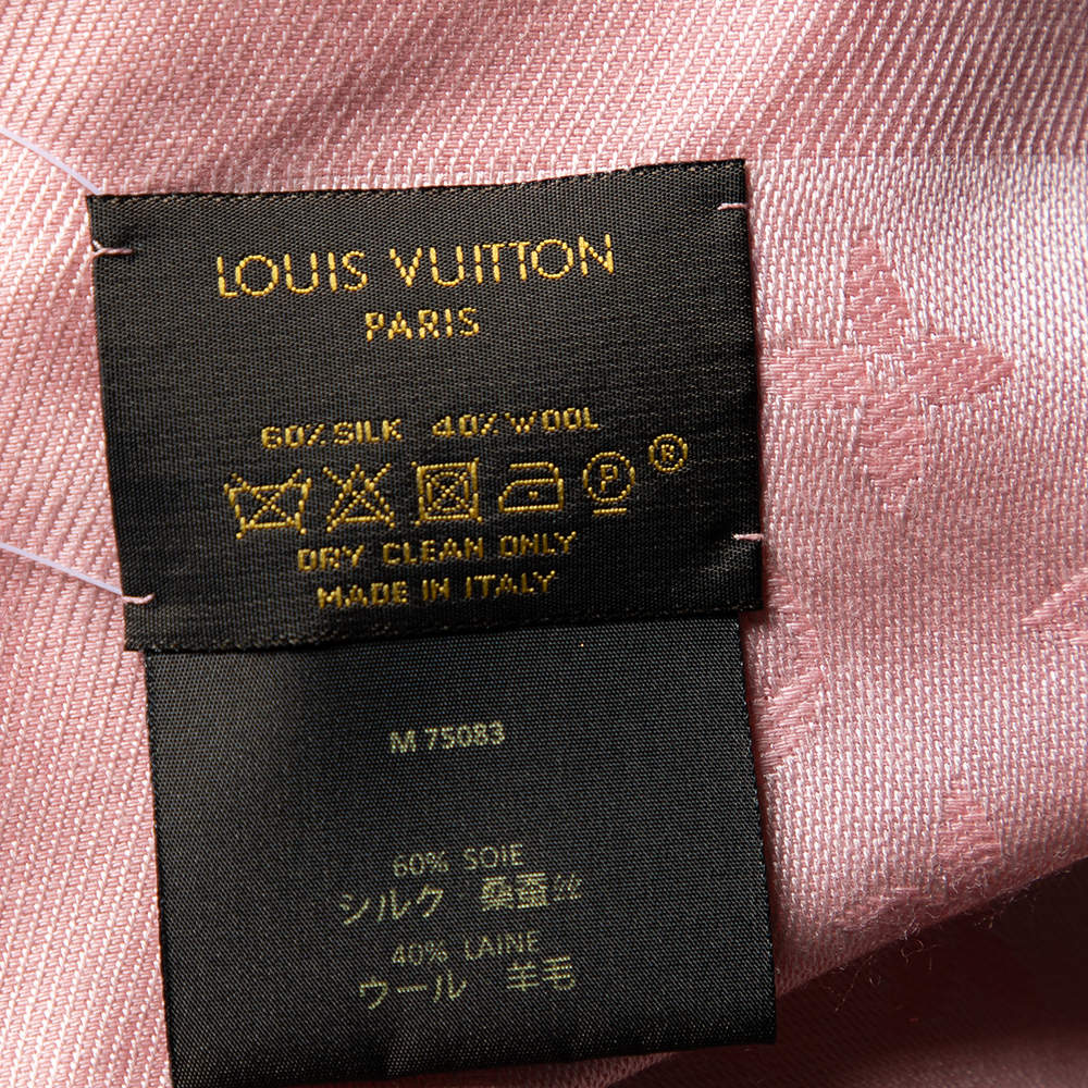 LOUIS VUITTON Silk Wool Monogram Denim Shawl Rose 63854