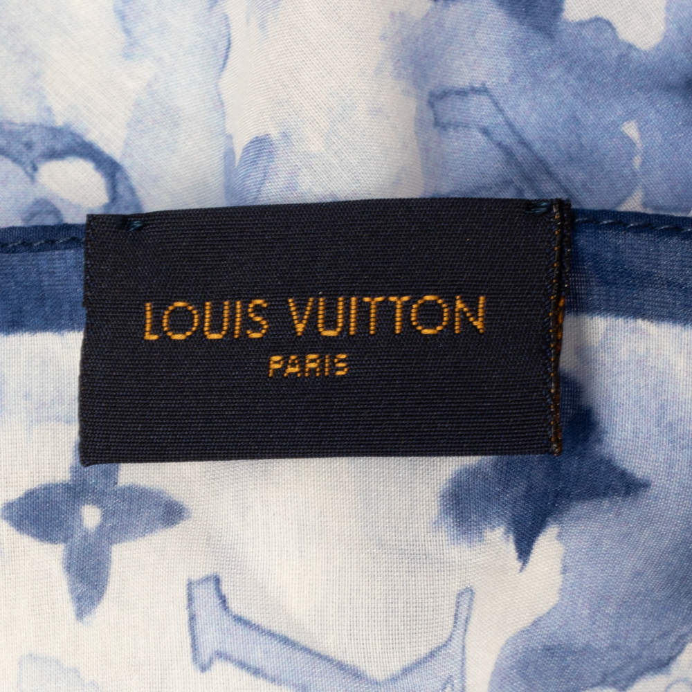 LOUIS VUITTON 3D Floral Monogram Light Blue Silk Scarf Bandanna M70695