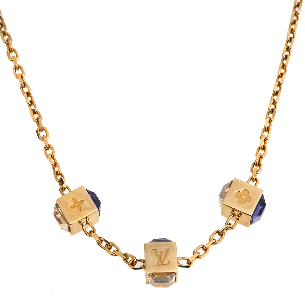 Louis Vuitton Gamble Multicolor Crystal Gold Tone Necklace Louis