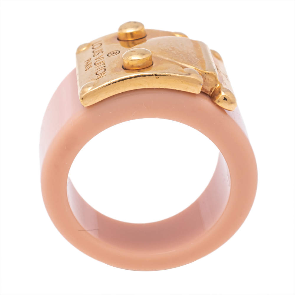 Louis Vuitton Lock Me Blush Pink Resin Gold Tone Ring Size 54