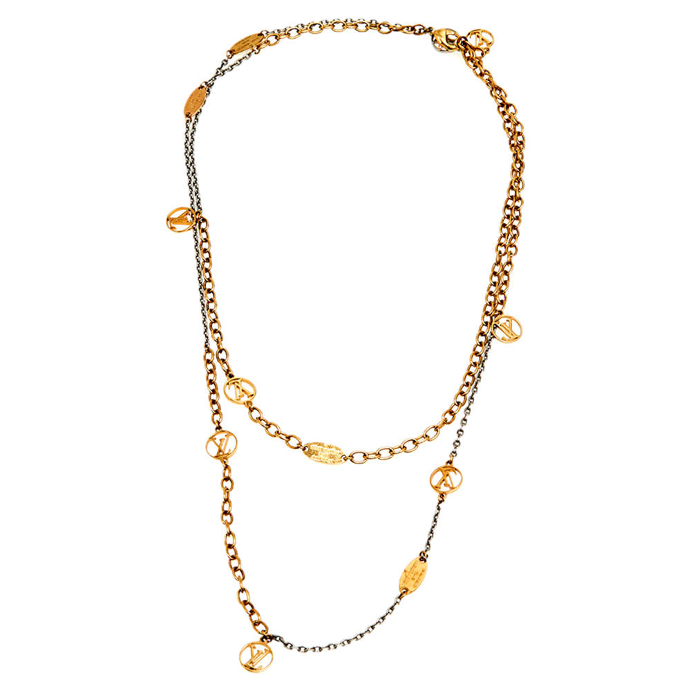 Pre Owned Louis Vuitton Two-Tone Logomania Sautoir Long Necklace