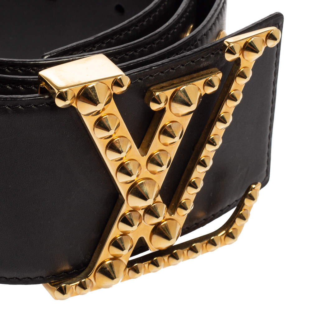 Louis Vuitton Black Studded Leather Clous Initiales Waist Belt