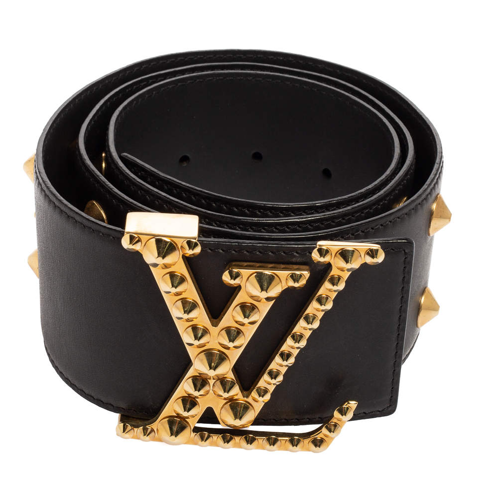 Louis Vuitton Black Studded Leather Clous Initiales Waist Belt 85CM Louis  Vuitton