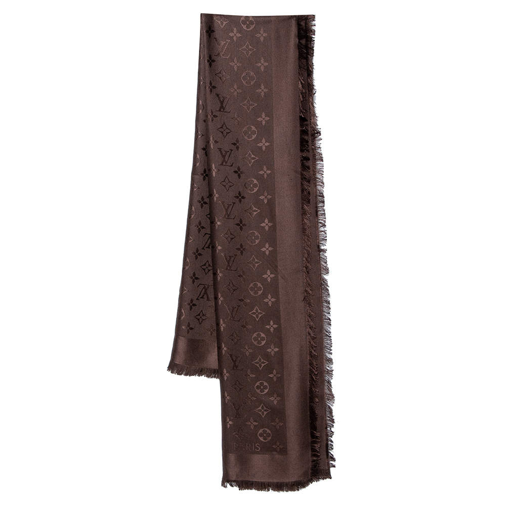 Louis Vuitton Brown Monogram Wool & Silk Scarf .  Luxury