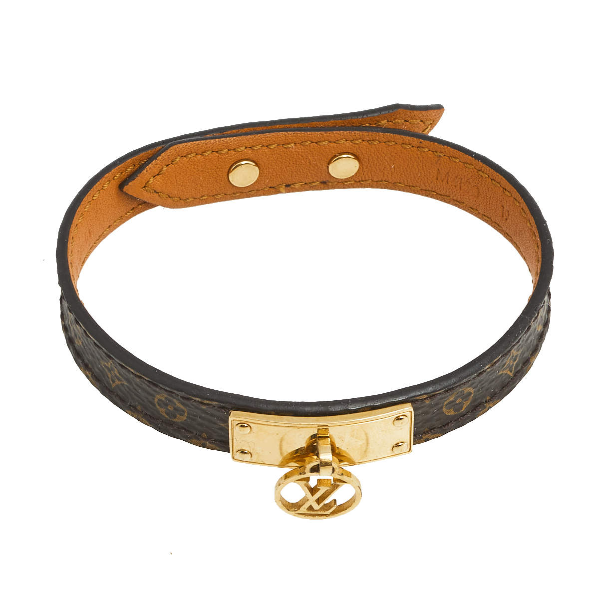 Louis Vuitton Logomania Brown Monogram Canvas Gold Tone Bracelet 19