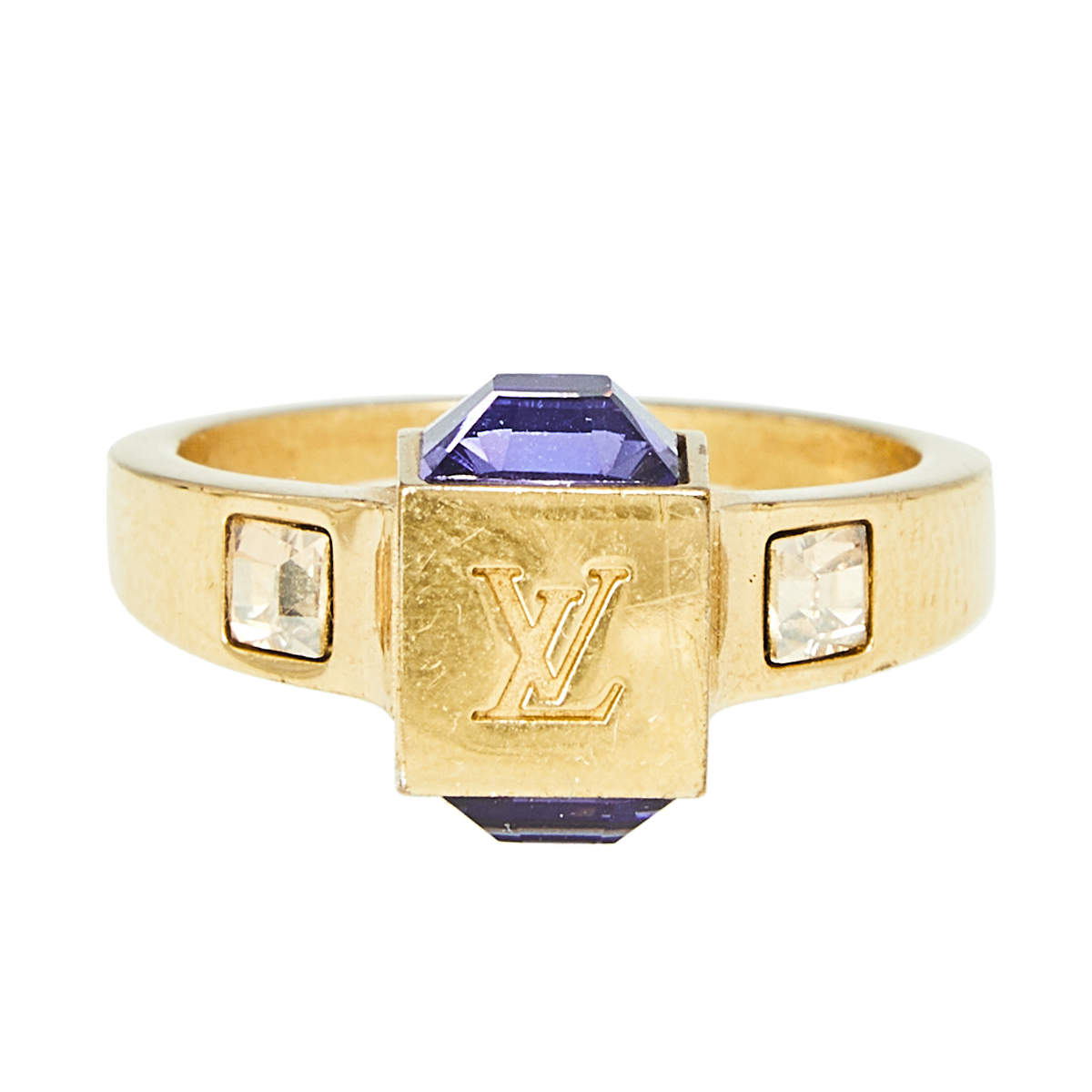 Louis Vuitton Gold Tone Crystal Gamble Ring Size EU 56 Louis