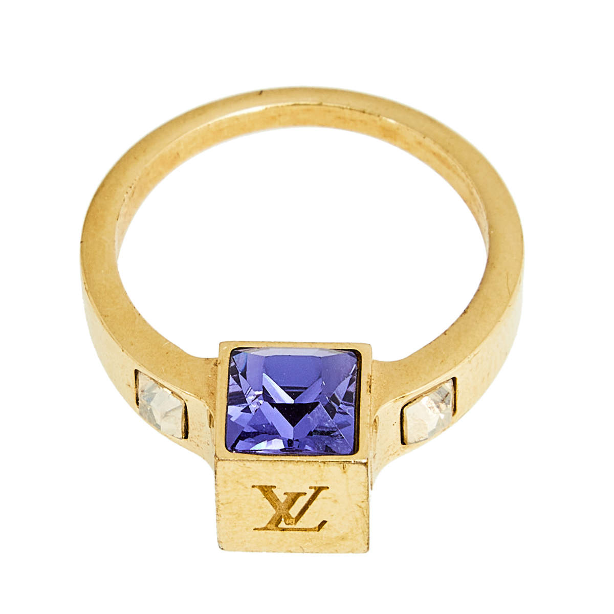 Louis Vuitton Gold Tone Crystal Gamble Ring Size EU 56 Louis Vuitton