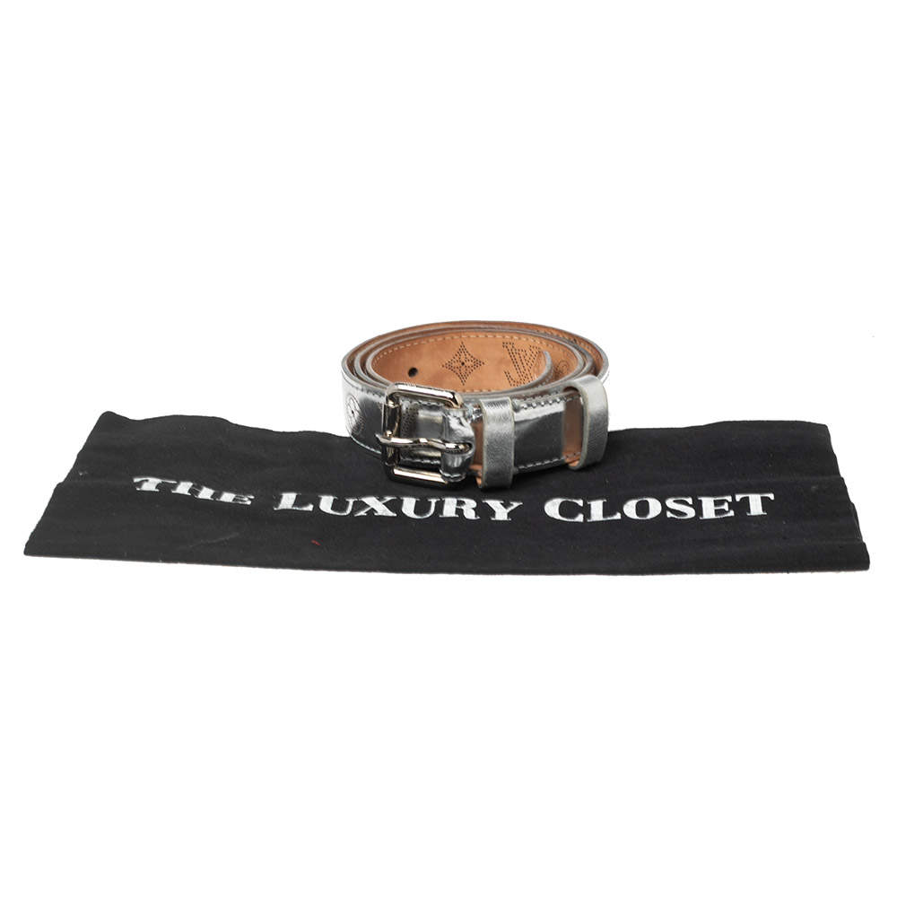 Louis Vuitton Silver Perforated Monogram Laminated Leather Buckle Belt 90CM Louis  Vuitton