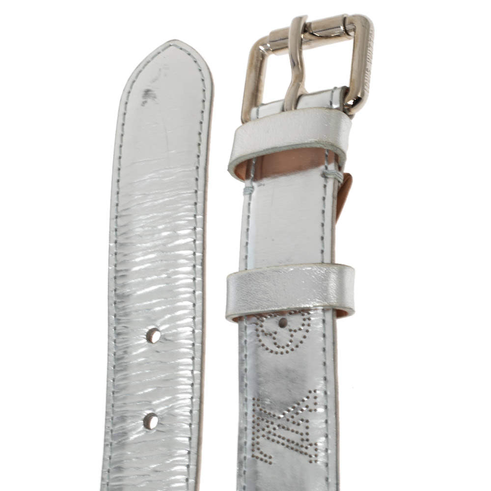 Louis Vuitton Silver Perforated Monogram Laminated Leather Buckle Belt 90CM Louis  Vuitton