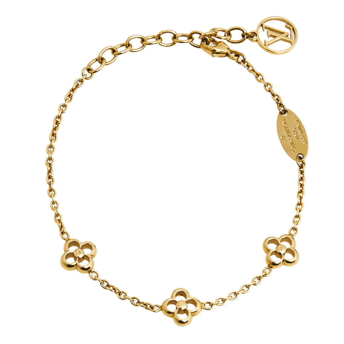 Pre Owned Louis Vuitton Gold Tone Flower Full Bracelet