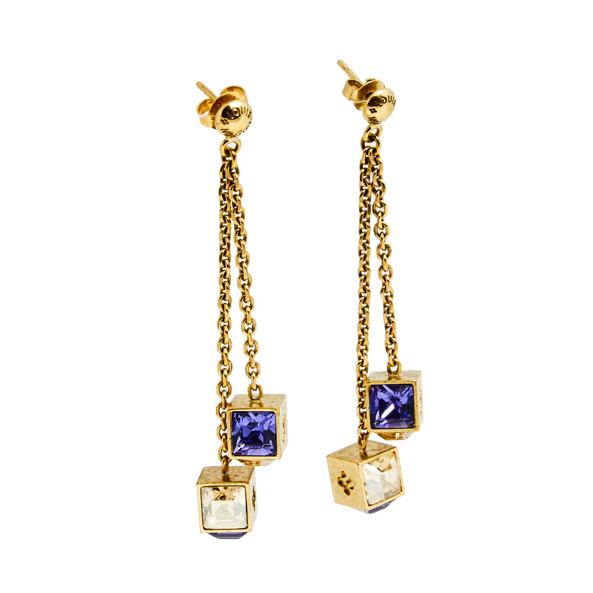 Louis Vuitton Gamble Crystals Gold Tone Metal Earrings
