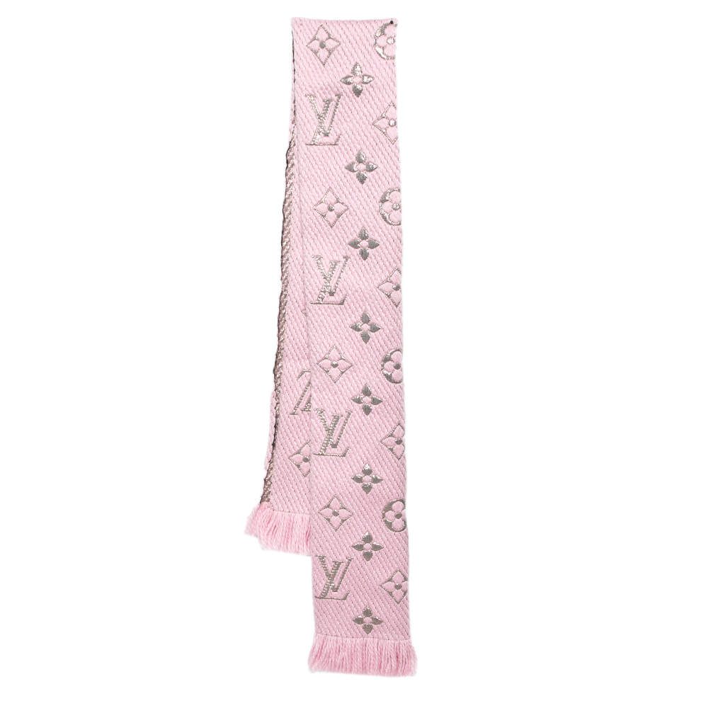 Louis Vuitton Pink Monogram Silk Fringed Scarf