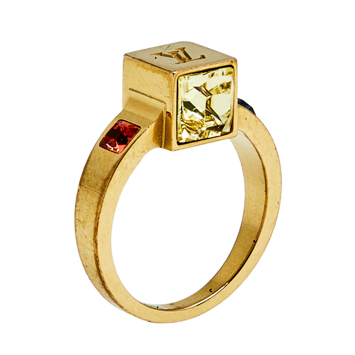 Louis Vuitton Gold Tone Crystal Gamble Ring Size M Louis Vuitton | The  Luxury Closet