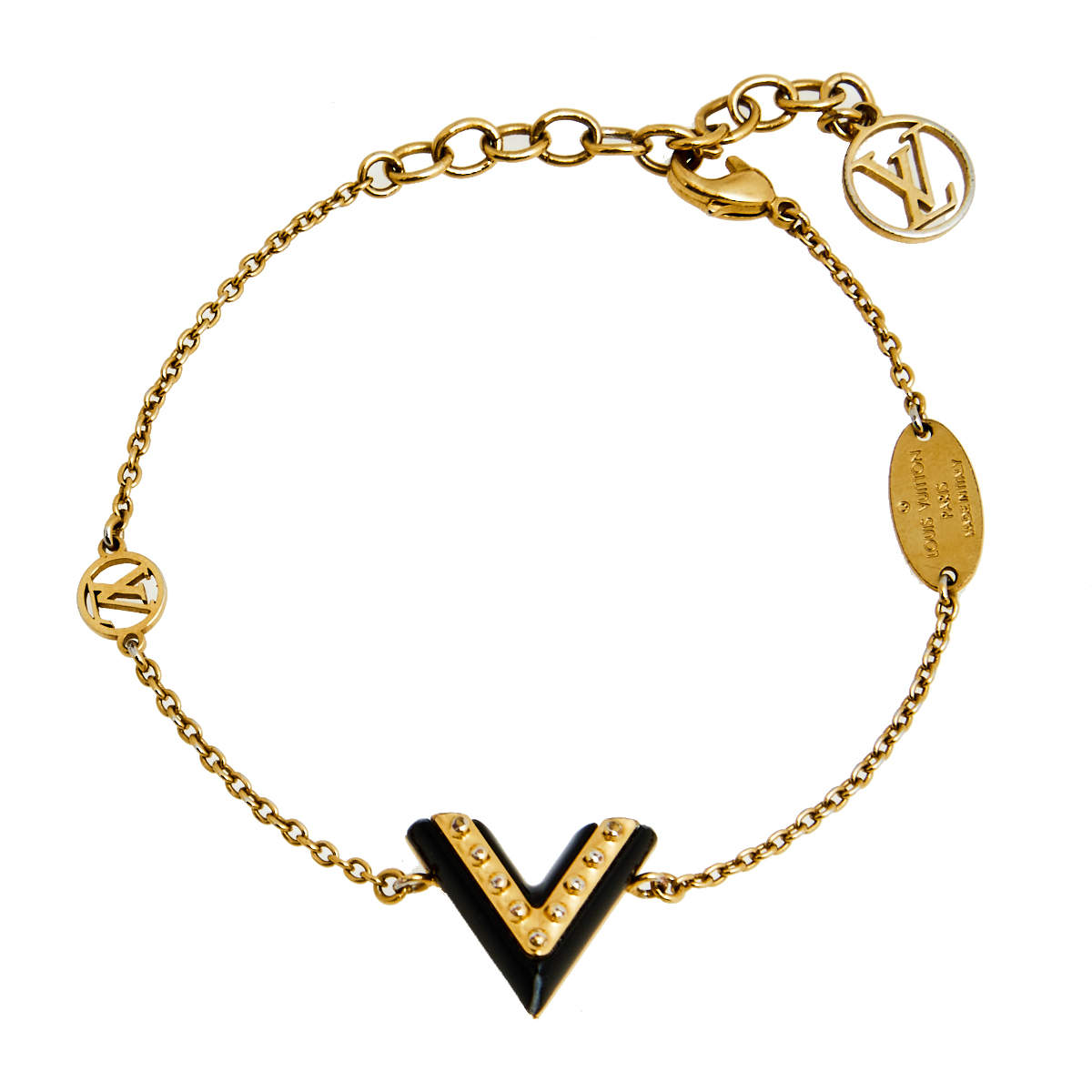 Louis Vuitton Gold Tone Black Lacquer Studded Essential V Bracelet ...