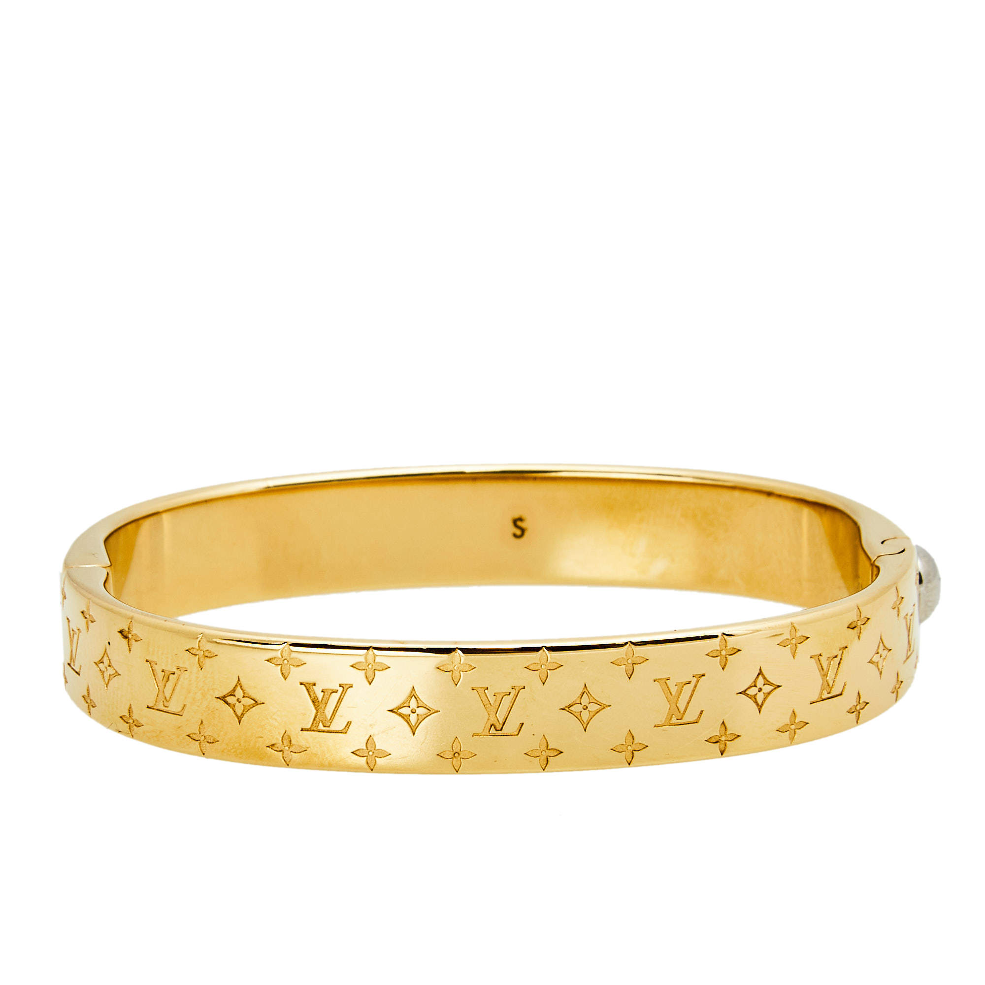 Pre Owned Louis Vuitton Nanogram Gold Tone Metal Cuff Bracelet S