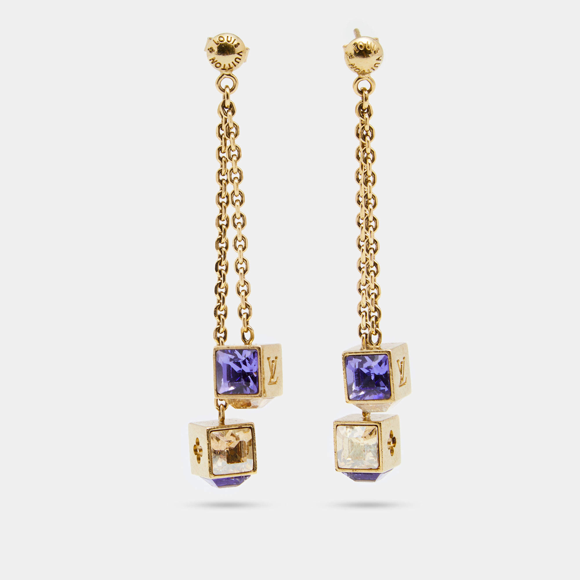 Louis Vuitton, Jewelry, Authentic Louis Vuitton Gamble Crystal Gold Tone  Dangle Earrings