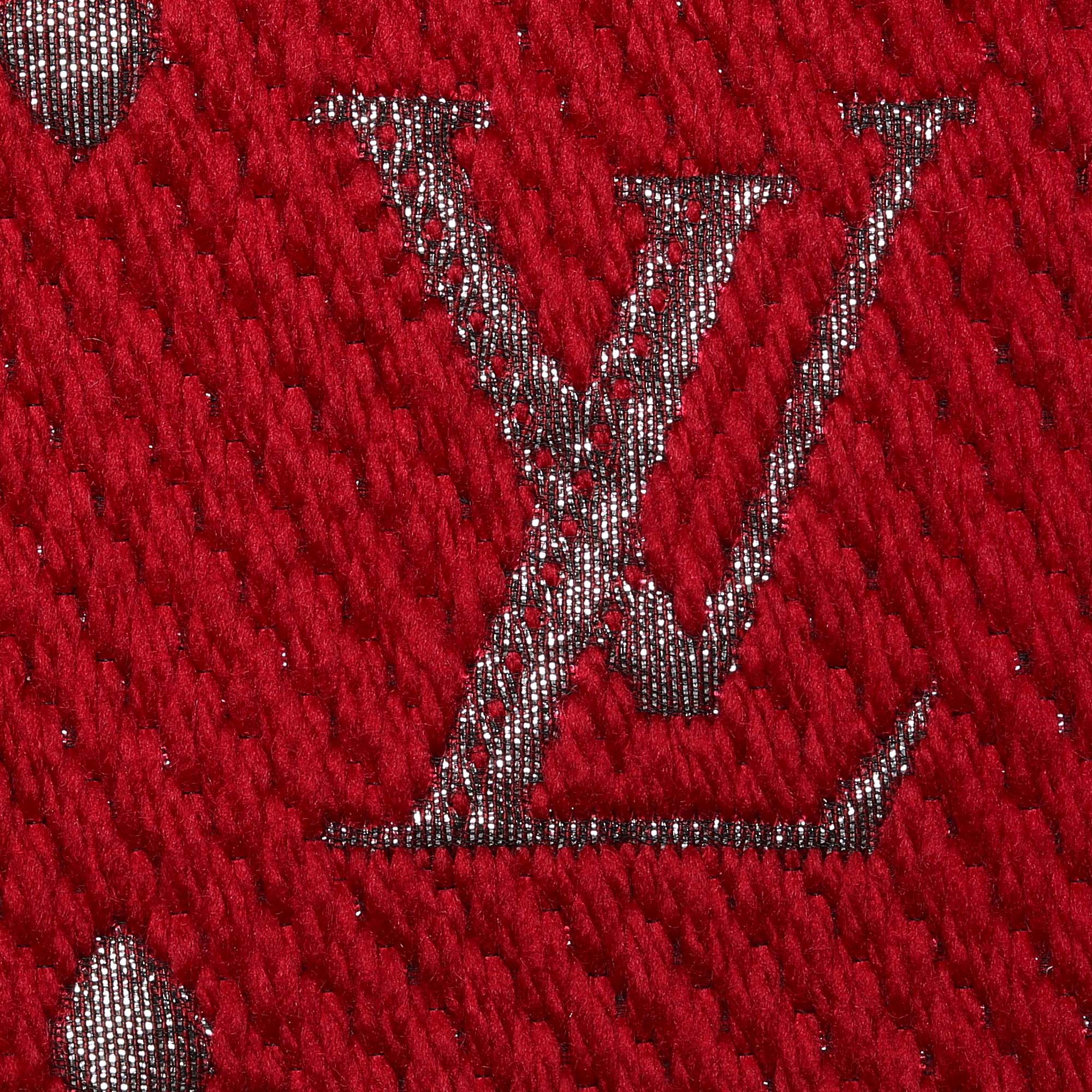 Louis Vuitton LV Logo Multicolor Silk/Wool Blanket Scarf, Blue/Red M78715, NEW