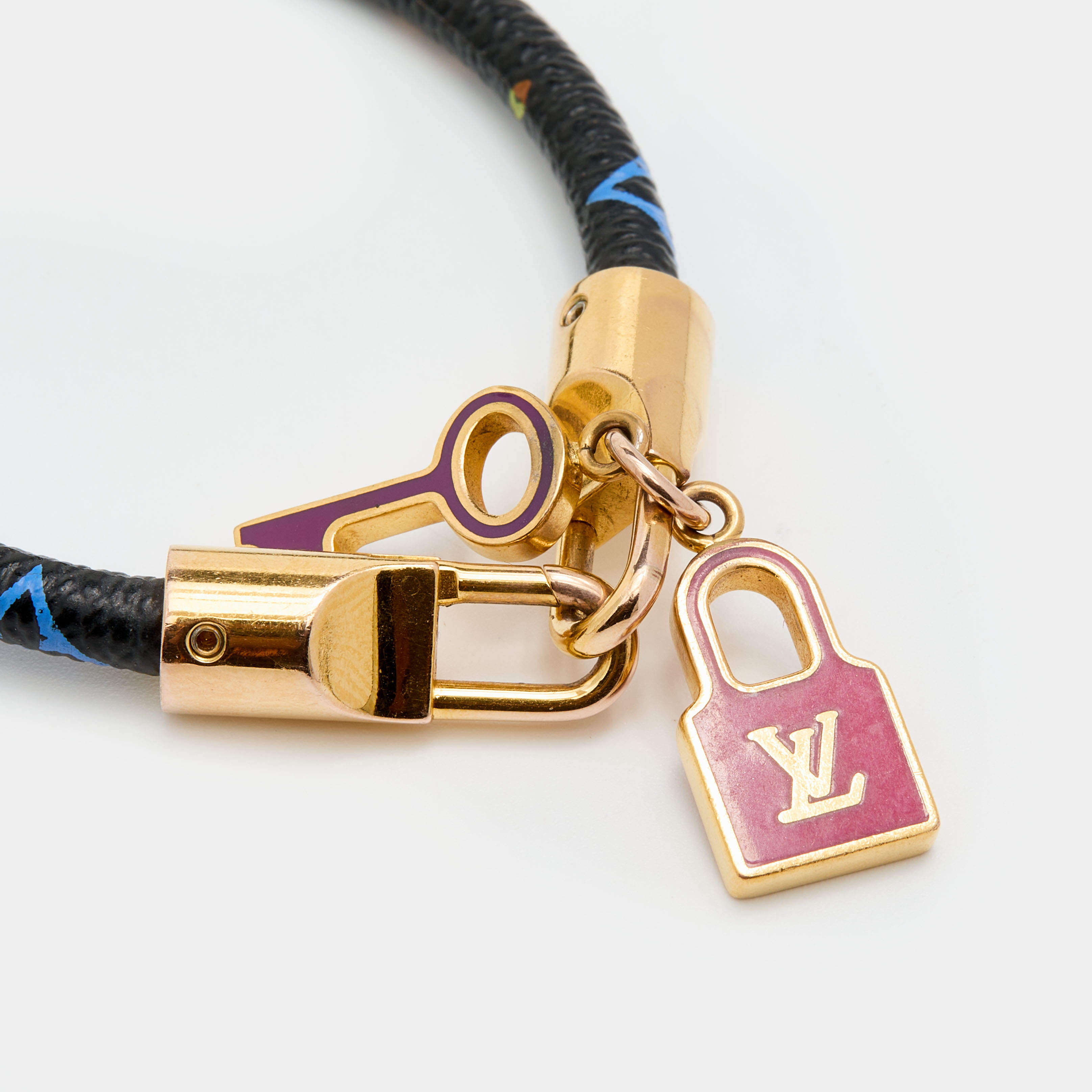 Louis Vuitton Luck It Multicolor Monogram Black Canvas Enamel Gold Tone  Charm Bracelet 15cm Louis Vuitton