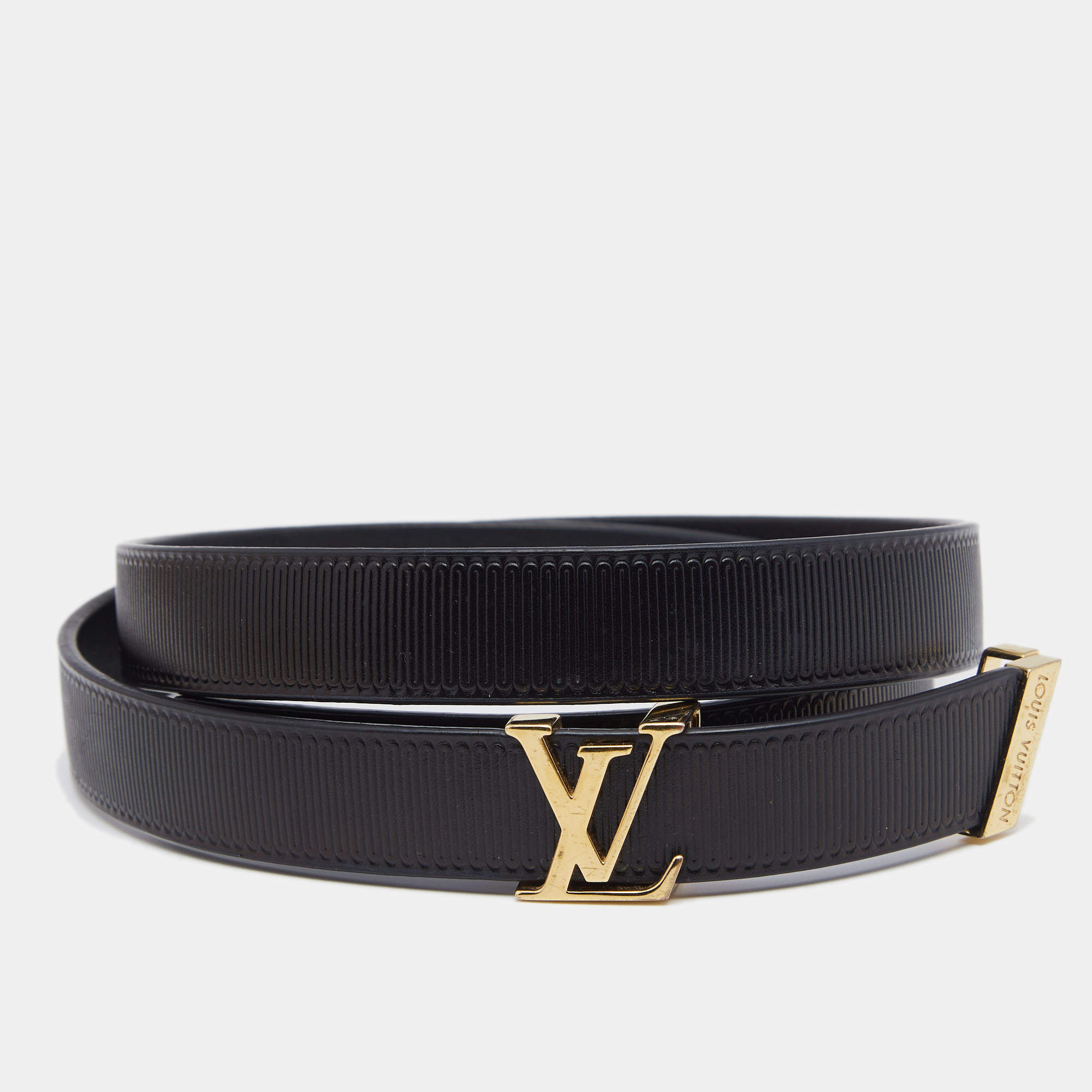 Louis Vuitton Black Leather Initiales Slim Buckle Belt 75CM Louis
