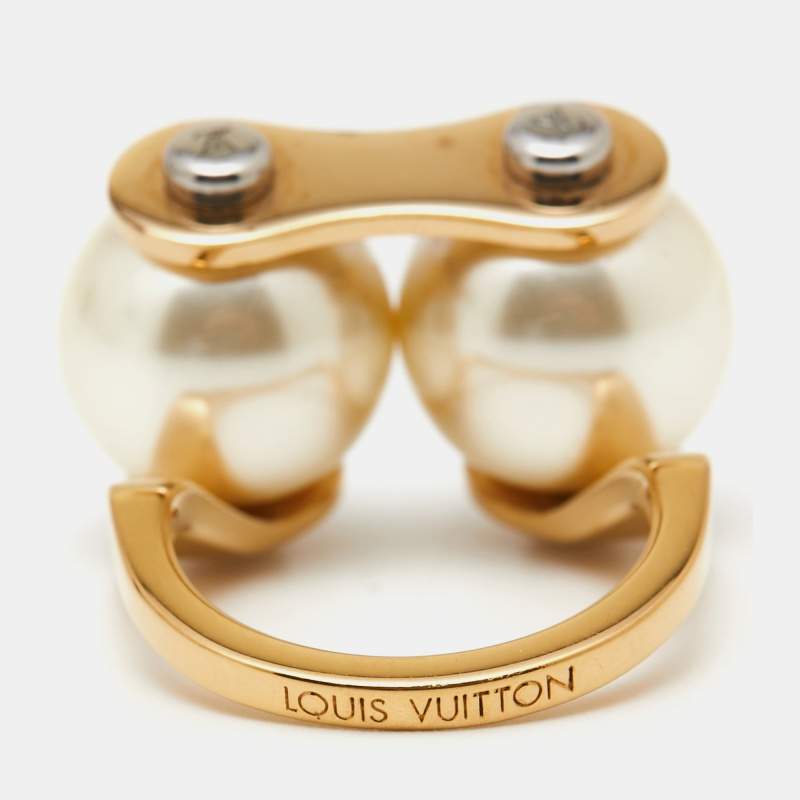 Louis Vuitton Speedy Faux Pearls Gold Tone Metal Ring Size 53 Size 6.5