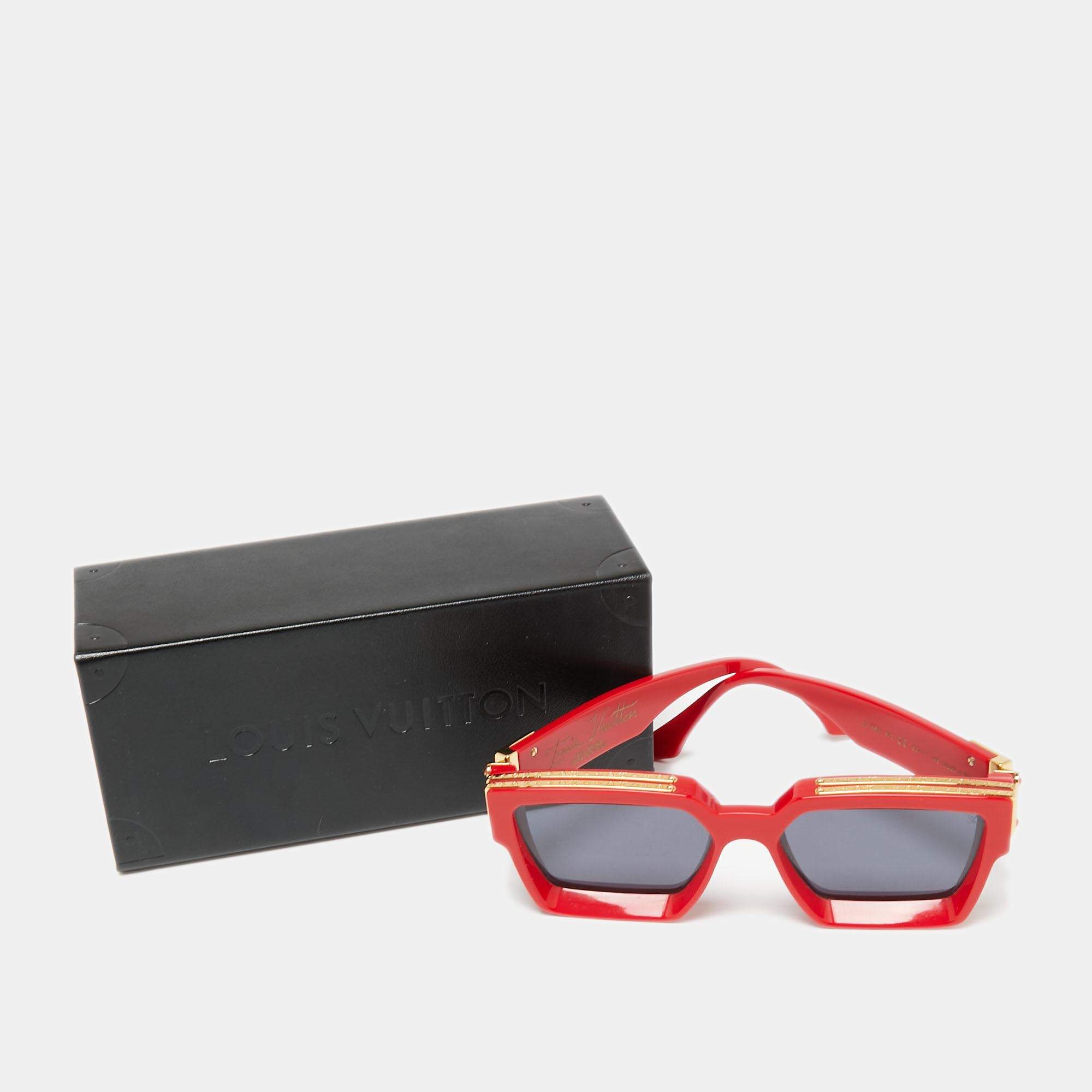 Louis Vuitton Red/ Grey 1.1 Millionaires Square Sunglasses at 1stDibs
