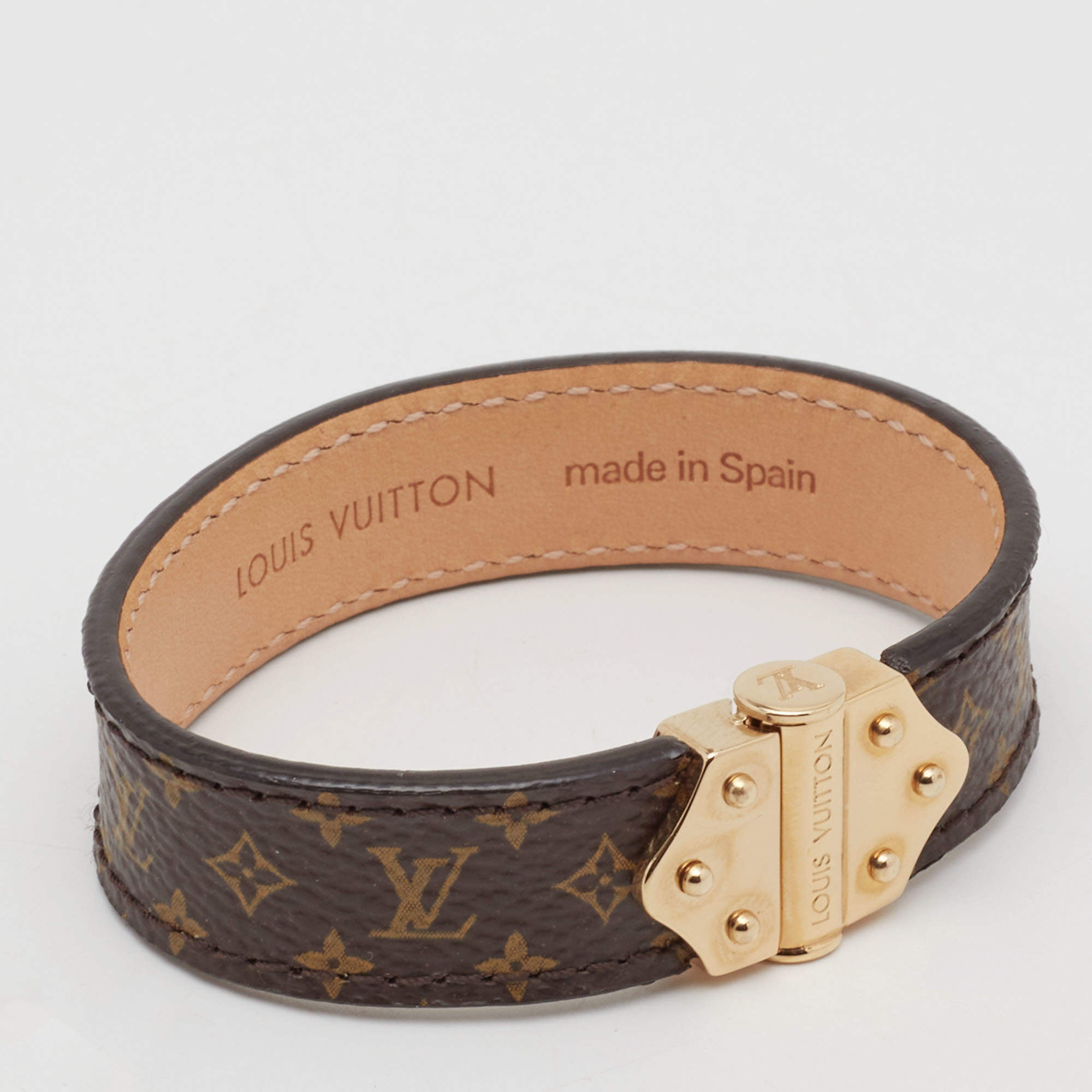 Louis Vuitton Nano Monogram Brown Canvas Gold Tone Metal Bracelet