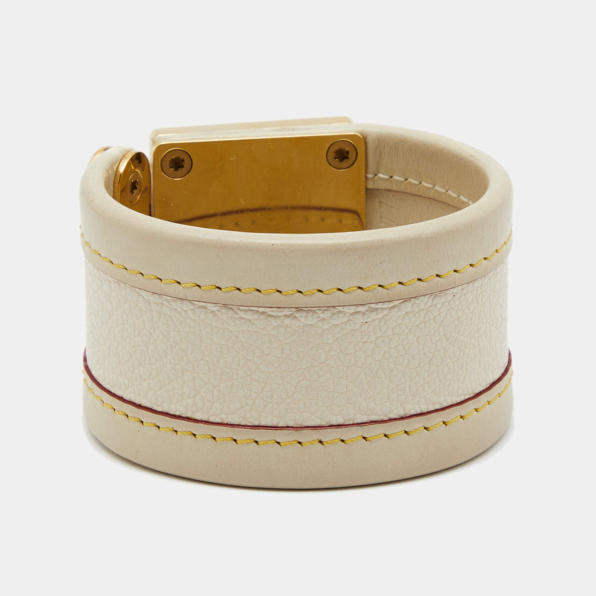 Louis Vuitton, Jewelry, Louis Vuitton Suhali White Leather Bracelet Cuff  Gold Slock