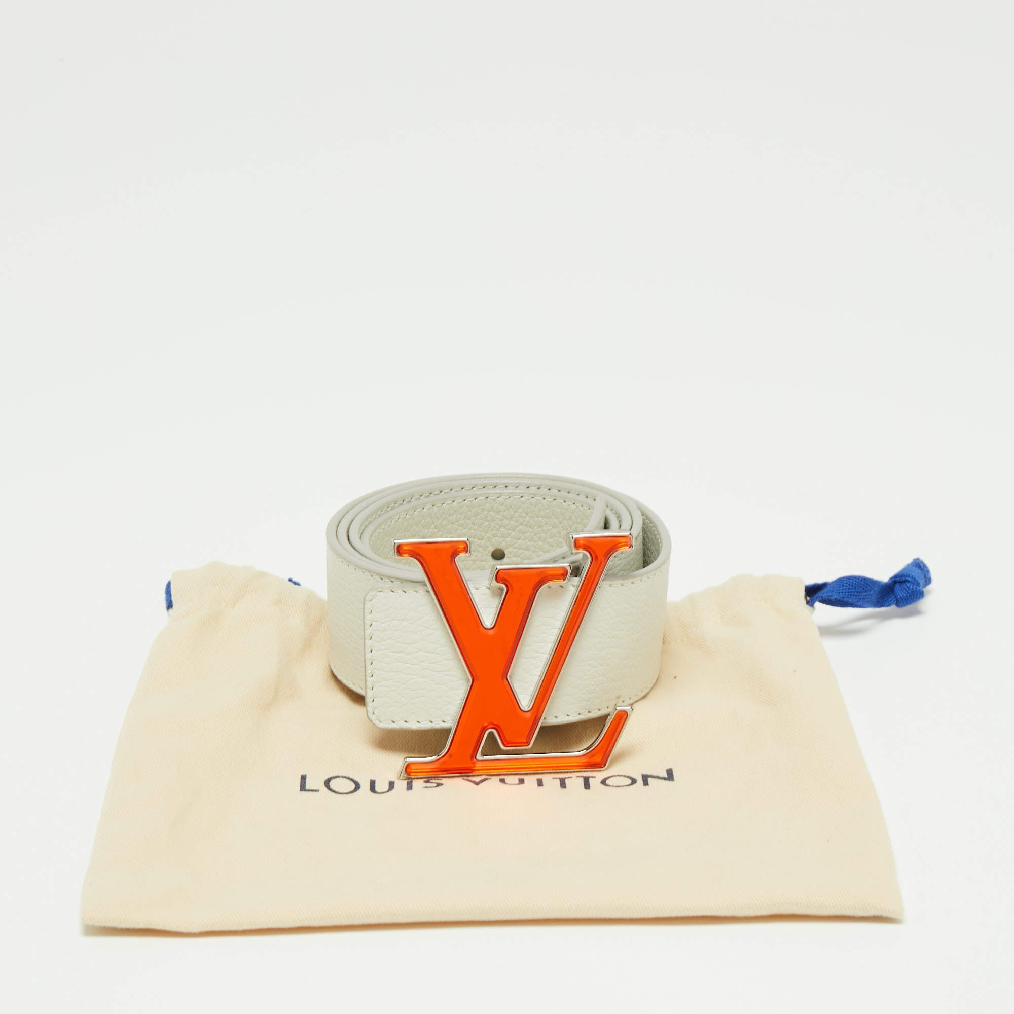 Louis Vuitton White/Orange Leather LV Prism Belt 95CM Louis