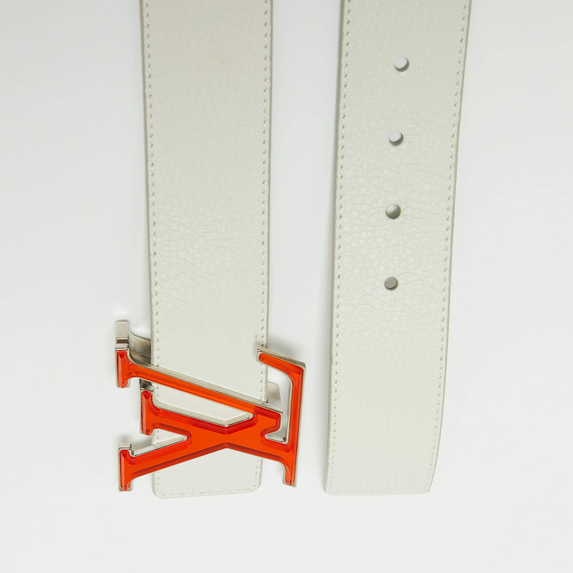 Louis Vuitton White/Orange Leather LV Prism Belt 95CM Louis