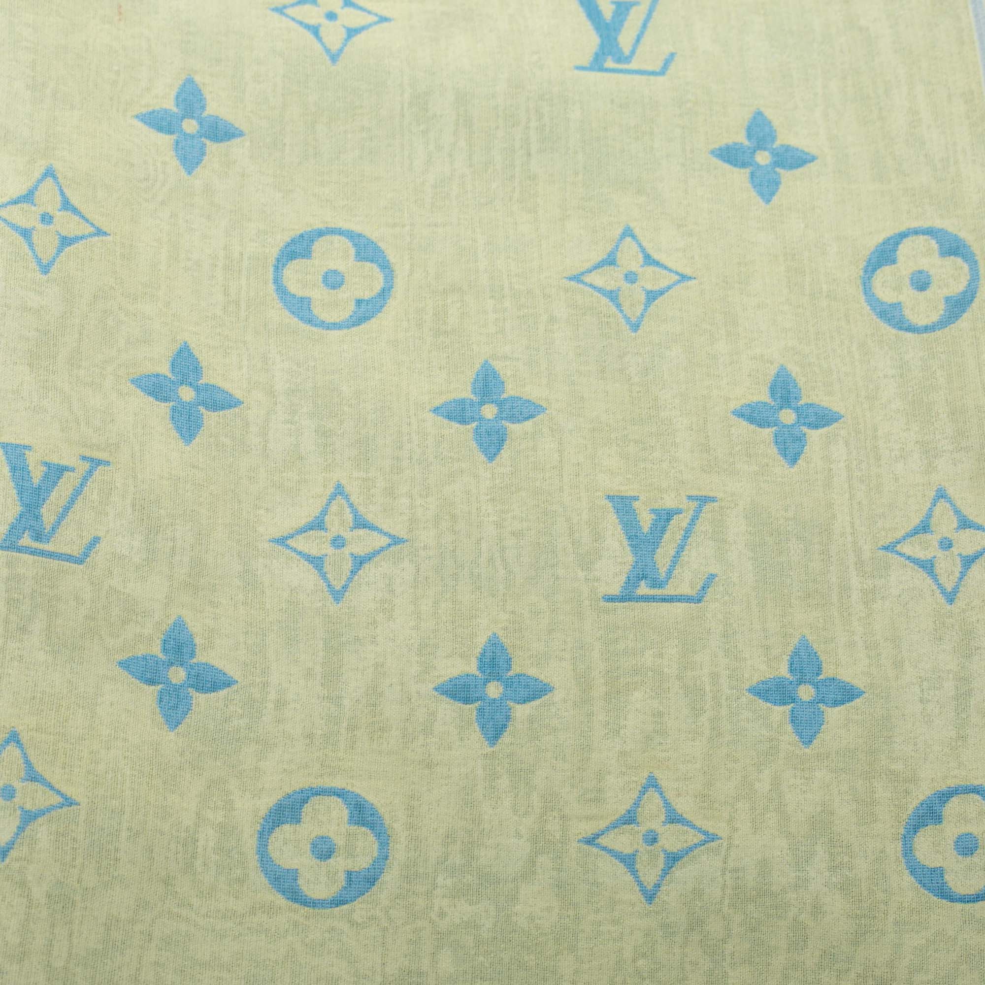Louis Vuitton White/Blue Silk Monogram Essential Scarf - Yoogi's
