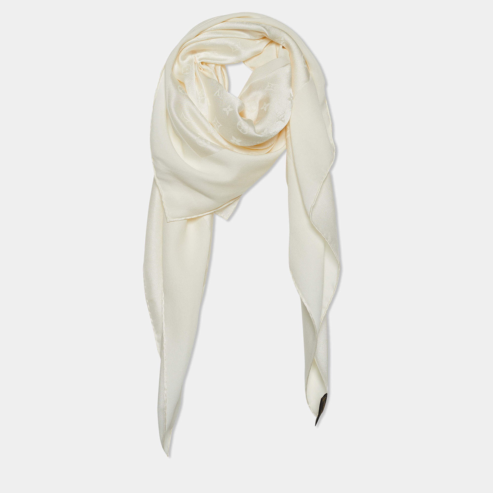 Louis Vuitton Ivory Monogram Jacquard Silk Monaco Scarf Louis