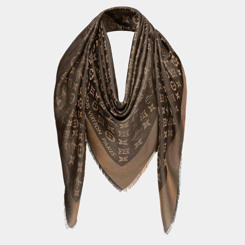 مملوكة مسبقًا Louis Vuitton Brown Silk Monogram Shine Shawl