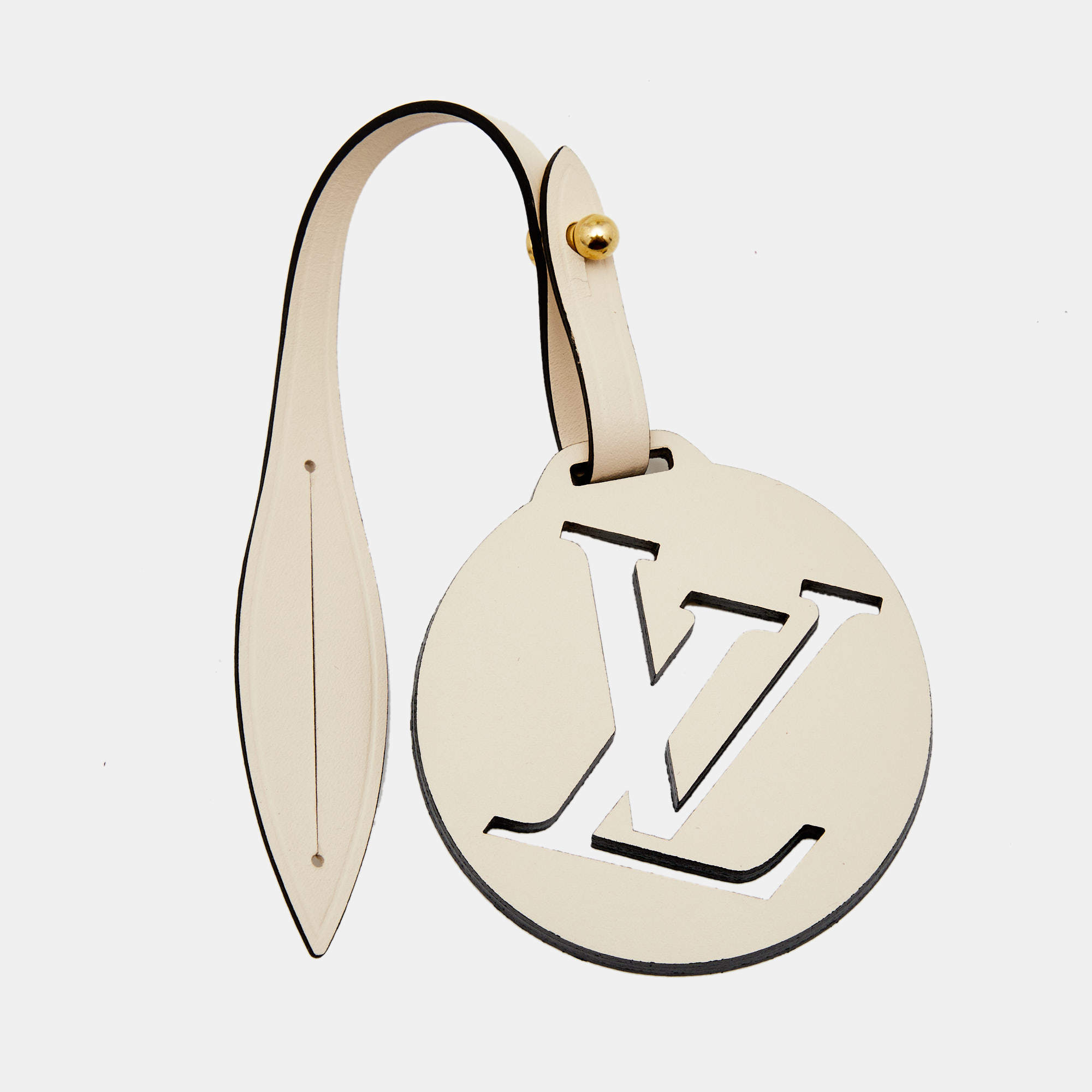 Pre Owned Louis Vuitton Beige Leather Round Bag Charm