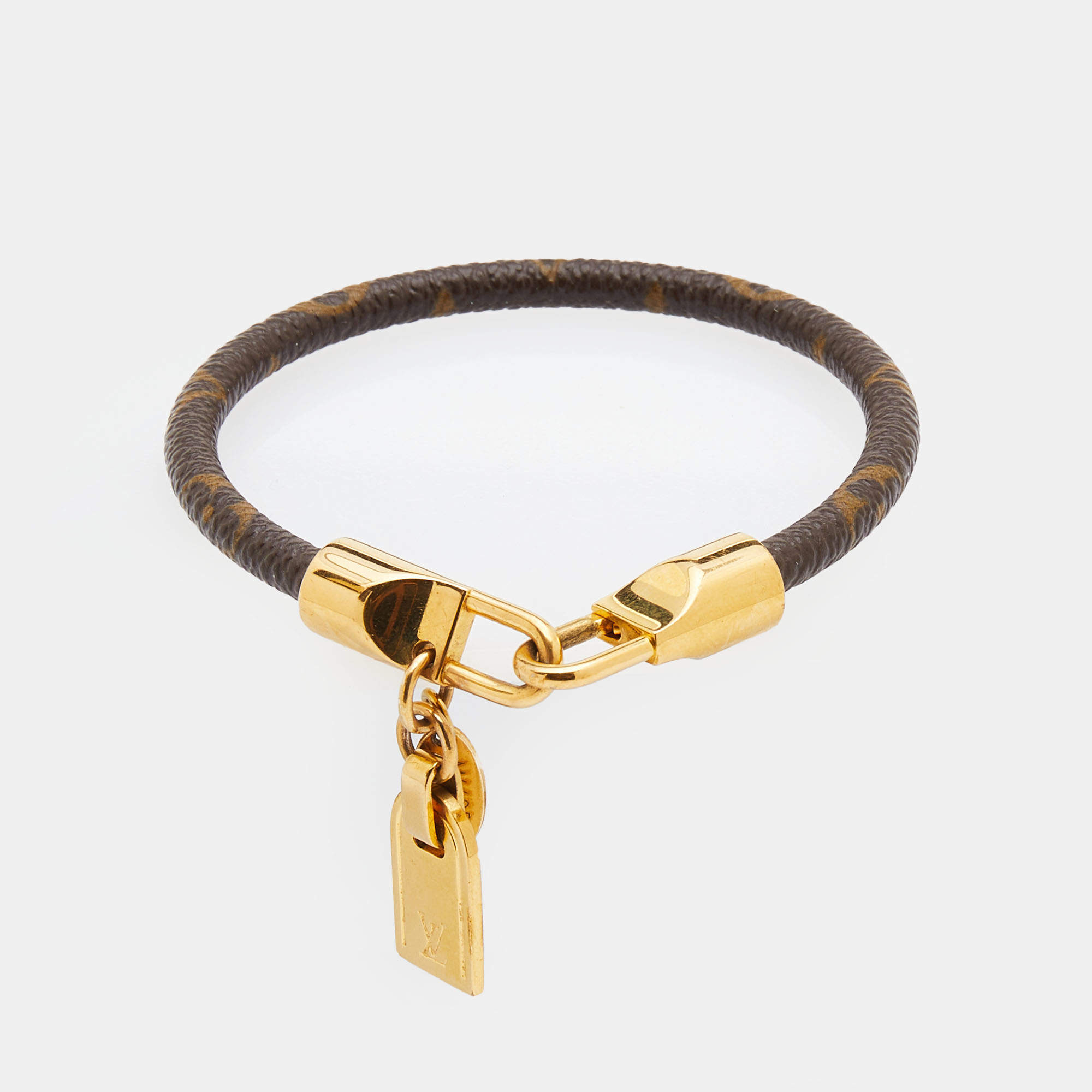 Pre Owned Louis Vuitton Monogram Luck It Brown Canvas Gold Tone Charm Bracelet