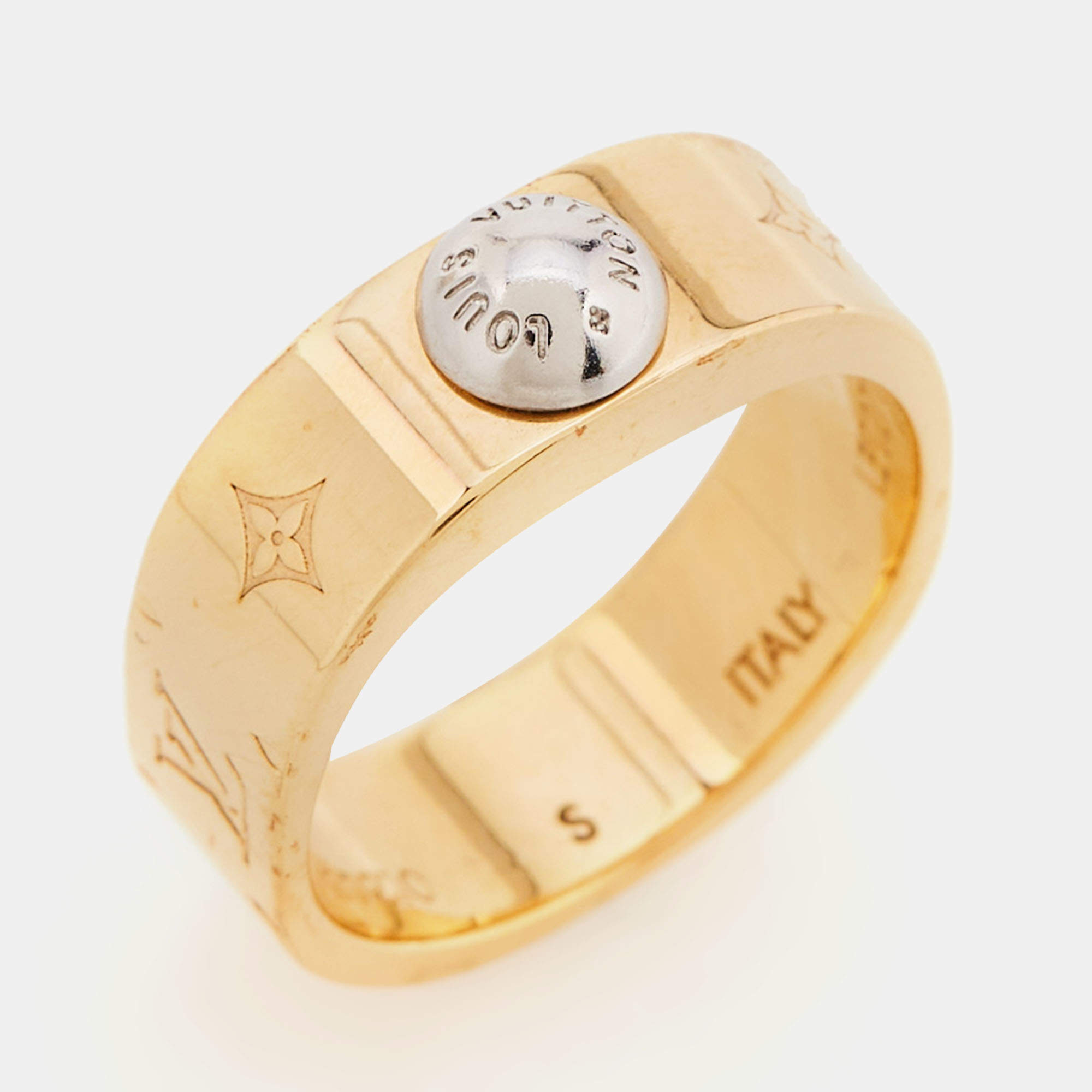 Louis Vuitton Nanogram Two Tone Band Ring Size 51 Louis Vuitton